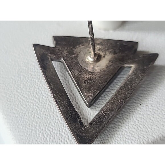 925 Sterling Silver MOP Triangular Stud Earrings Vintage - Picture 7 of 10